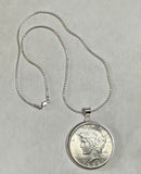 Sterling Silver 1923 Philadelphia Peace Silver Dollar Pendant with 18" Necklace