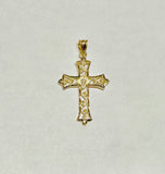 14 Karat Yellow Gold Filigree Cross Pendant with Genuine Diamond