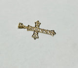 14 Karat Yellow Gold Filigree Cross Pendant with Genuine Diamond