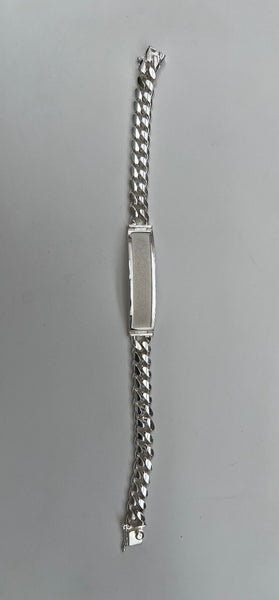 Sterling Silver Handmade Miami Cuban Link Hinged Bezel ID 9" Bracelet