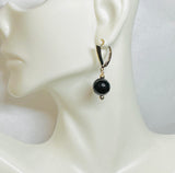 14 Karat Yellow Gold Filled and Genuine 10mm Faceted Black Onyx Bead Lever Back Earrings