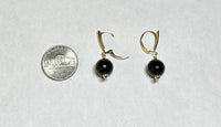 14 Karat Yellow Gold Filled and Genuine 10mm Faceted Black Onyx Bead Lever Back Earrings