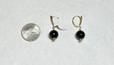 14 Karat Yellow Gold Filled and Genuine 10mm Faceted Black Onyx Bead Lever Back Earrings