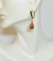 14 Karat Yellow Gold Filled and Teardrop 12mm x 8mm Faceted Brown Goldstone "Venturina" Lever Back Earrings