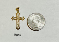 14 Karat Yellow Gold Filigree Cross Pendant with Genuine Diamond