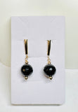 14 Karat Yellow Gold Filled and Genuine 10mm Faceted Black Onyx Bead Lever Back Earrings