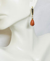 14 Karat Yellow Gold Filled and Teardrop 12mm x 8mm Faceted Brown Goldstone "Venturina" Lever Back Earrings