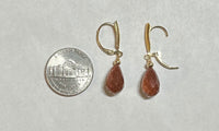 14 Karat Yellow Gold Filled and Teardrop 12mm x 8mm Faceted Brown Goldstone "Venturina" Lever Back Earrings