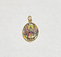 Vintage NOS 10K Yellow Gold Enameled Virgin of Montserrat 17mm x 13mm Oval Medal