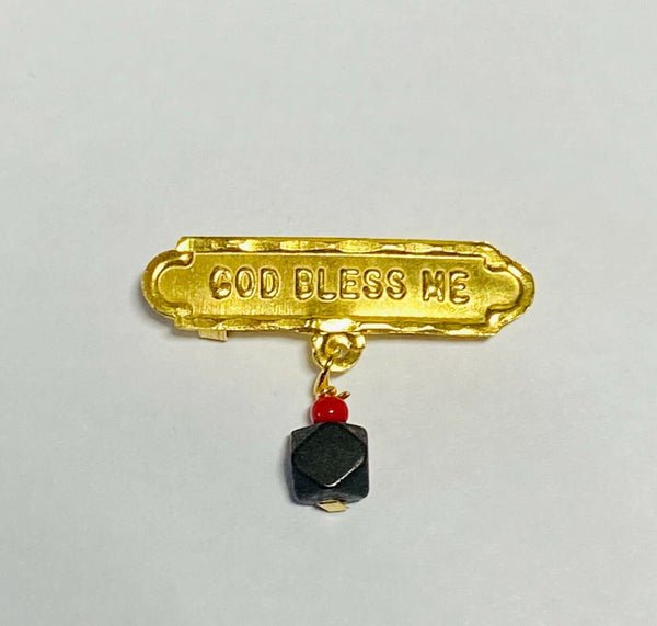 10 Karat Yellow Gold God Bless Me Baby Pin/Brooch with Genuine Azabache