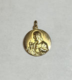 Vintage 18 Karat Yellow Gold Our Lady of Mt. Carmel & Sacred Heart of Jesus 20mm (0.78") Scapular Medal