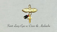 10 Karat Yellow Gold Santa Lucia "Saint Lucy" Eyes Pendant (with Cross, Cross and Azabache or Mano Figa Azabache)