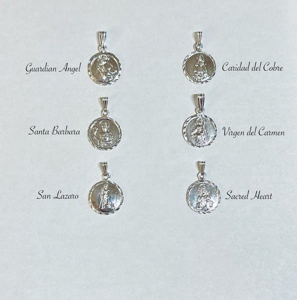 Sterling Silver 13mm Saint Medal (Guardian Angel, Caridad, St. Barbara, Mt. Carmel, St. Lazarus, Sacred Heart)