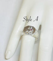 Sterling Silver Saint Barbara "Santa Barbara" with Genuine Ruby Ring