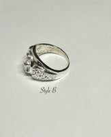 Sterling Silver Saint Barbara "Santa Barbara" with Genuine Ruby Ring