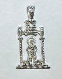 Sterling Silver "San Lazaro" Saint Lazarus in Castle Tower 2 3/4-Inch Pendant