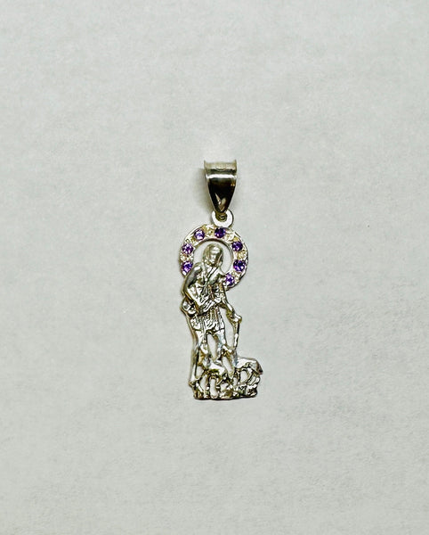 Sterling Silver Saint Lazarus "San Lazaro" Pendant with Genuine Amethyst