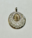 Sterling Silver and 10 Karat Yellow Gold Our Lady of Guadalupe "Virgen de Guadalupe" Filigree Medal