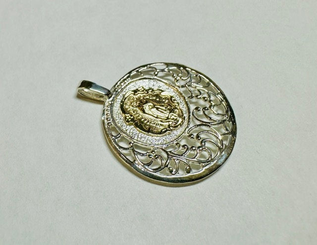 Sterling Silver and 14 Karat Yellow Gold Our Lady of Guadalupe "Virgen ...