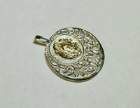 Sterling Silver and 10 Karat Yellow Gold Our Lady of Guadalupe "Virgen de Guadalupe" Filigree Medal