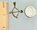 10K Yellow Gold Bow & Arrow "Ochosi" (Yoruba Ifa Palo Santeria) Pendant with Genuine Diamond