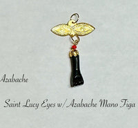 10 Karat Yellow Gold Santa Lucia "Saint Lucy" Eyes Pendant (with Cross, Cross and Azabache or Mano Figa Azabache)