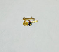 10Kt Gold Dios Me Bendiga with Genuine Azabache, Guardian Angel & Saint Lucia Eyes Baby Pin