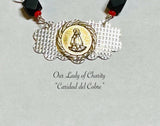 Sterling Silver and 10 Karat Yellow Gold Catholic Saint Figaro Necklace with Genuine Azabache Jet