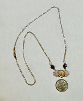 Sterling Silver and 10 Karat Yellow Gold Catholic Saint Figaro Necklace with Genuine Azabache Jet