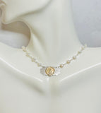 Sterling Silver and 10 Karat Yellow Gold Catholic Saint Freshwater Pearl Necklace