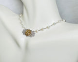 Sterling Silver and 10 Karat Yellow Gold Catholic Saint Freshwater Pearl Necklace