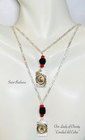 Sterling Silver & 10 Karat Yellow Gold Catholic Saint Figaro Necklace with Genuine Azabache Jet