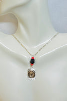 Sterling Silver & 10 Karat Yellow Gold Catholic Saint Figaro Necklace with Genuine Azabache Jet