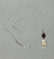 Sterling Silver & 10 Karat Yellow Gold Catholic Saint Figaro Necklace with Genuine Azabache Jet