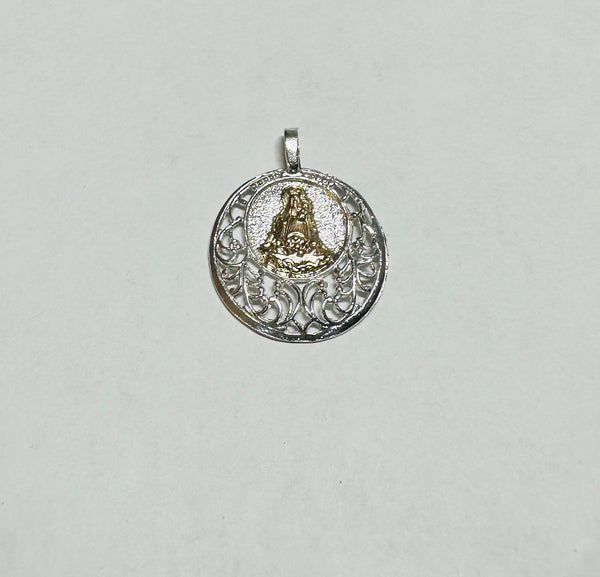 Sterling Silver and 14 Karat Yellow Gold Our Lady of Charity "Caridad del Cobre" Filigree Medal