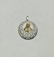 Sterling Silver and 14 Karat Yellow Gold Sacred Heart of Jesus "Sagrado Corazon" Filigree Medal