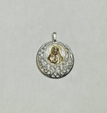 Sterling Silver and 14 Karat Yellow Gold Sacred Heart of Jesus "Sagrado Corazon" Filigree Medal