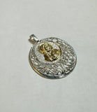 Sterling Silver and 14 Karat Yellow Gold Sacred Heart of Jesus "Sagrado Corazon" Filigree Medal