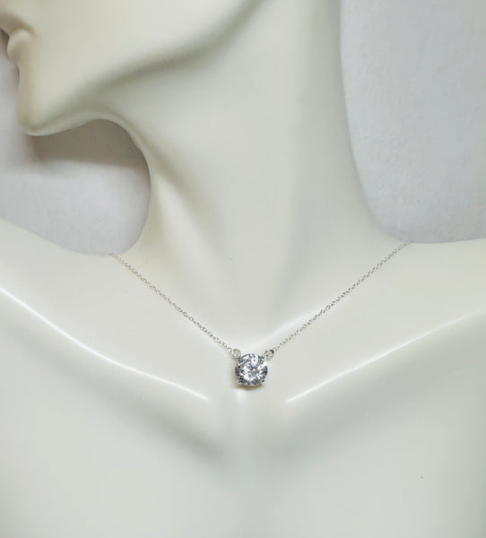 Sterling Silver Rhodium-plated Round 8mm (2 Carat) Cubic Zirconia 18" Solitaire Necklace