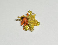 Vintage 1960's 14 Karat Yellow Gold and Genuine Coral 3-Dimensional Basket Pendant