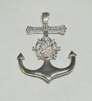 Sterling Silver and Genuine Ruby Saint Barbara 3" Anchor Mariner Pendant