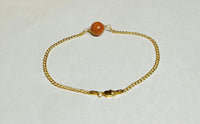 10 Karat Yellow Gold Curb Link Bracelet with 9mm Brown Goldstone Venturina Bead