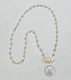 Sterling Silver and 10 Karat Yellow Gold Catholic Saint Freshwater Pearl Necklace