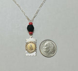 Sterling Silver & 10 Karat Yellow Gold Catholic Saint Figaro Necklace with Genuine Azabache Jet