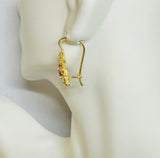 Vintage 1960's 14 Karat Yellow Gold and Synthetic Ruby Ornate Wire Earrings