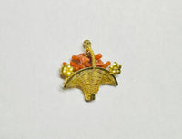 Vintage 1960's 14 Karat Yellow Gold and Genuine Coral 3-Dimensional Basket Pendant