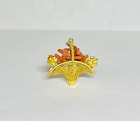 Vintage 1960's 14 Karat Yellow Gold and Genuine Coral 3-Dimensional Basket Pendant