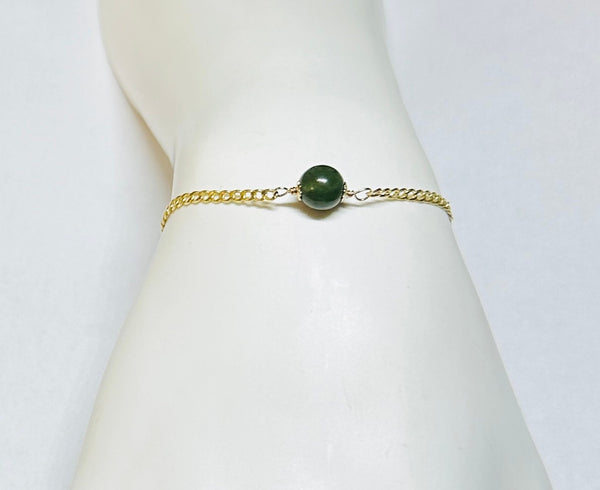 10 Karat Yellow Gold Genuine 8mm Nephrite Jade Bead Curb Link Bracelet