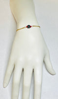 10 Karat Yellow Gold Genuine 6mm Azabache Jet and Coral Bead Curb Link Bracelet