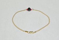 10 Karat Yellow Gold Genuine 6mm Azabache Jet and Coral Bead Curb Link Bracelet